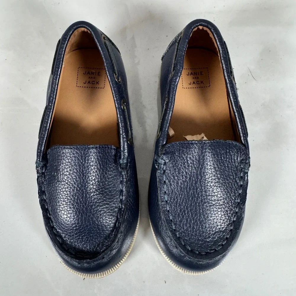 Janie and Jack Navy‎ Blue Leather Slip On Loafers Kid's/Toddler's size 8